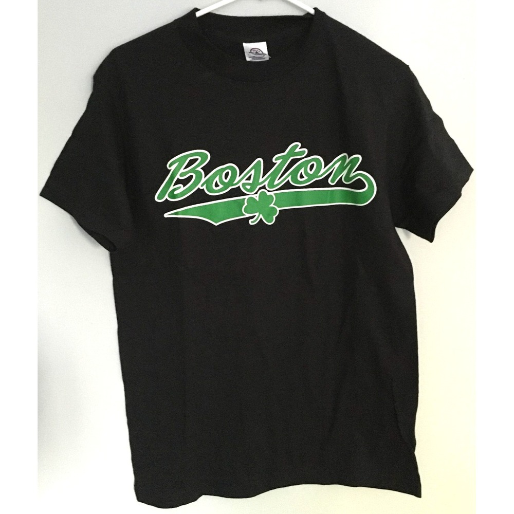Boston Shirt Adult Small Black Green Shamrock Irish Graphic Tee Delta Pro Weight